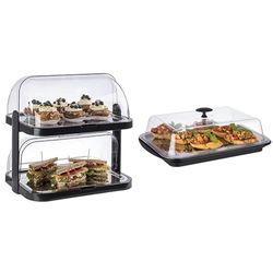 APS Buffet Showcase Double Decker - 2 capots Transparents s'ouvrant des Deux côtés, 2 Plateaux & Thermo-Set 5-Piece - Ensemble de Plateau de Haute qualité composé d'un Bol Robuste