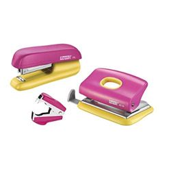 Rapid Funky Agrafeuses manuelles Set scolaire complet agrafeuse+perforateur+ôte-agrafes Rose/Jaune Rose/Jaune Lot de 1