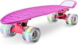 Standaard Skateboard Mini Cruiser - 15,24 cm PP Deck Complete Dubbele Kick Skateboard met 8,25 cm Aluminium Legering Truck, PU Wielen met LED-licht - voor Kinderen, Tieners, Volwassenen (Paars)