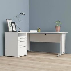 Dmora - Bureau Aimee, Pupitre Polyvalent, Table de Bureau pour PC, Plan de Travail, 159x151 h75 cm, Blanc