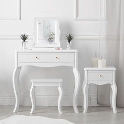 CARME Sorrento - Witte kaptafel en bijzettafel met lade roségoud handgrepen kruk spiegel met LED-verlichting - vierdelige set slaapkamer make-up meubels