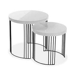 Versa Kansas Mesa ninho auxiliar para a sala de estar, quarto ou cozinha. Moderna mesa baixa, conjunto de 2, medidas (L x L x An), 55 x 55 x 55 cm, madeira e metal, cor branca