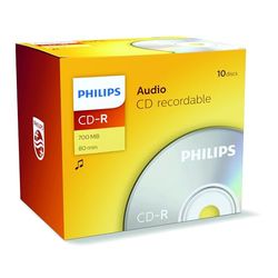 Philips CD-R CR7A0NJ10/00 - (700 MB, 80 min), embalagem de 10 unidades