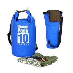 Relaxdays Ocean Pack, 10 Liter, waterdicht, lichtgewicht, zeilen, op de boot, Dry Bag, outdoor droogtas, blauw