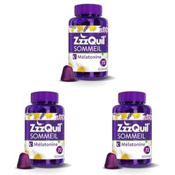 ZzzQuil Sommeil, Mélatonine (1mg), Complément Alimentaire à base de Valériane, Camomille et de Vitamine B6, Gommes arôme naturel fruits des bois, 72 gommes (Lot de 3)