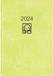 610-0713 Agenda de poche vert 2024 – 10,2 x 14,2 cm – 1 jour sur 1 page – Couverture en carton robuste – Division des heures 7 à 19 heures – Ange bleu