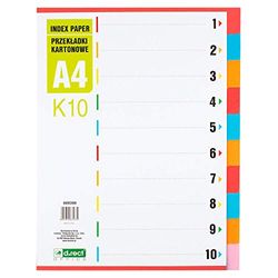 D.RECT K10 Index Dividers Cardboard Index Dividers for Folders DIN - A4 Dividers Various Colours 10 Pieces Made of Cardboard 1-10 9398