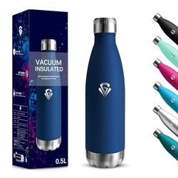 Gourde, 500 ml Sans BPA, Gourde Isotherme, 18/8 Acier Inoxydable, Bouteille Metal, Isolation Sous Vide à Double Paroi, Bouteille Acier Inoxydable pour École, Voyage, Randonnée bouteille - Bleu foncé