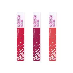 Maybelline New York - Coffret Trio Collection Anniversaire - Encres à Lèvres Longue Tenue - Superstay Matte - Teintes : Life of The Party (390), Party Goer (395), Show Runner (400) - Parfum Gourmand