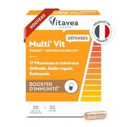 VITAVEA BIEN-ETRE - Multi'vit Défenses - Complément alimentaire immunité - Vitamine C, Vitamine D, Vitamines B6, B12, gelée royale, shiitakée, échinacée - 30 gélules - 30 jours - Fabriqué en France