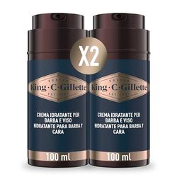 King C. Gillette CREMA IDRATANTE VISO E BARBA, con Vitamina B, 2 confezioni da 100 ml, AMMORBIDISCE La Pelle E La Barba Incolta,per CURA DELLA BARBA, IDEA REGALO