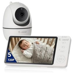 Jané Eye Pro Baby Monitor, Baby Monitor con Telecamera Rotante, Inclinazione Motorizzata, Display da 5”, Audio Bidirezionale, Visione Notturna, con Musica, Basso Consumo