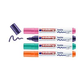edding 4500 textile marker - orange, violet, pink, green - set of 4 - round nib 2-3 mm - permanent fabric markers for drawing on textiles, wash-resistant up to 60°C - marker pens for fabric lettering