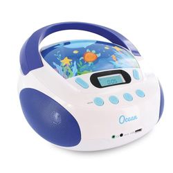 Metronic - Mooov 477170 - Leitor de CD portátil, leitor de CD portátil com tomada USB/SD para MP3 / AUX Jack 3,5 mm, tomada auricular, 6 W oceano, branco/azul
