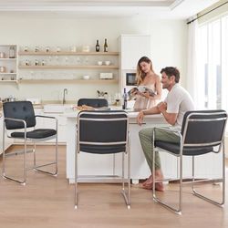 COLAMY Lot de 4 tabourets de Bar Modernes en Cuir synthétique - Hauteur de comptoir - Tabouret de Bar rembourré avec Pieds en métal - pour îlot de Cuisine, Salon, Bar - Noir