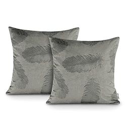 AmeliaHome 2 Fundas de Almohada de 45 x 45 cm, con Cremallera, diseño de Plumas de Pavo Real, Color Gris