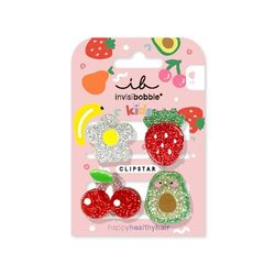 invisibobble Clipstar Kids Fruti Fun - Pack of 4 Children's Hair Clips - Colourful, Glittery Hair Clips for Healthy Hair - Fruit and Flower Design - Perfect for Children