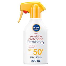 NIVEA SUN Sensitive Spray Antialergias FP50+ - Protector Solar Corporal par Alergias solares e Irritaciones - Protección Inmediata UVA/UVB - Sin Perfume - Resistente al Agua - Piel Sensible - 270 ml