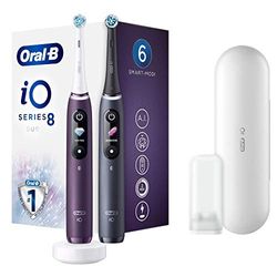 Oral-B iO Lot de 8 brosses à dents électriques avec technologie magnétique révolutionnaire et micro-vibrations, 6 programmes de brossage, écran couleur et étui de voyage, noir onyx/violet ametrine