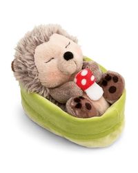 NICI knuffel egel met paddenstoel slapend in mandje - bruin - Zacht pluche, schattig om mee te knuffelen en spelen, voor kinderen en volwassenen, een geweldig cadeau-idee - 61583
