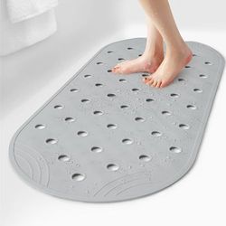 SelfSuite Alfombrilla de Goma para bañera y Ducha, Antideslizante, 31 x 14 Pulgadas, Alfombrilla para bañera con ventosas y Agujeros de Drenaje, Color Gris