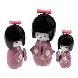 lachineuse 3 Japanse Kokeshi-poppen - paarse tint