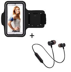 Sportset voor Wiko View 3 Smartphone (Bluetooth koptelefoon + manchetten) lopen T6 (zwart)