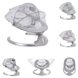 Moni Baby Swing Ari met muziekfunctie, timer, afstandsbediening en muggennet, kleur: grijs