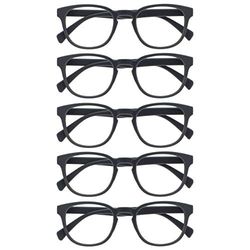 OPULIZE Pop Gafas de Lectura Pack de 5 Redondas Gris Mate Satinado Bisagras con Muelle Resistentes a los Arañazos Hombre Mujer RRRRR2-7 +2.00