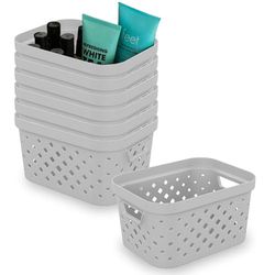 SUNDIS Pixel, lot de 7 paniers de rangement 1,5l, en plastique blanc cassé recyclé, empilables, idéals pour la salle de bain, la chambre, la décoration ou le bureau.
