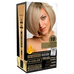 Thader Th Pharma V-Color Kit de Tinte permanente Sin Amoniaco con Oro Líquido 100% Cobertura de canas, 120 ml (No. 10 Rubio platino)