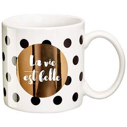 DRAEGER PARIS | Mug Black & Gold porcelaine fine "La vie est belle" | Idée Cadeau Personnalisé à offir à vos proches | Mug original avec coffret Cadeau