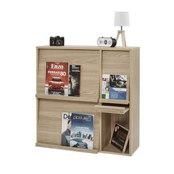 Iris Ohyama, Meuble, Étagère, Bibliothèque de Rangement, avec 4 Portes rabattables, Design, Polyvalent, Bureau, Chambre, Salon, Salle à Manger - Flap Rack FR-F4 -Marron Clair