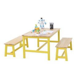 VEVOR 1 Mesa Infantil con 2 Bancos 1067x575x482 mm y 915x235x280 mm Conjunto de Muebles Infantiles Bandeja Fácil de Limpiar para Estudiar Comer Jugar Leer Guardería Dormitorio Infantil de 2 a 8 Años