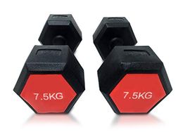 E-Deals Sports - Juego de 2 mancuernas de mano portátiles de 7,5 kg, mancuernas hexagonales para el hogar, aeróbico, gimnasio, entrenamiento (04. 2 x 7,5 kg)