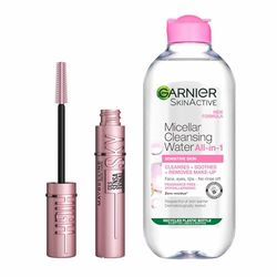 Maybelline Mascara Sky High Black x Garnier Micellar Cleansing Water Duo Bundle, Eyelash Lengthening, Volumizing & Thickening Mascara, and Gentle Face Cleanser & Makeup Remover, Fragrance-Free