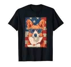 Fawn Corgi Dog 4th July America Flag Patriotic Mom Dad Camiseta