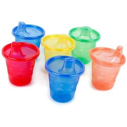 Nuby - Conjunto anti-derrame copo bebé com reutilizável - copo de aprendizagem bebé de plástico seguro 210 ml - anti-gotejamento para bebidas quentes ou frias - conjunto de 6 cores sortidas