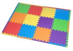 Edukit EVA Foam Play Mat; 12 Pieces and 14 Edges; 30.5 x 30.5cm; Multi-Coloured and Interlocking Floor Tiles - For a Bright and Safe Baby and Kids’ Play Area