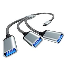 NEUTYPECHIC Drievoudige USB C-adapter, 3-in-1 OTG-kabel, drievoudige USB 2.0 met snel opladen en gegevensoverdrachtfunctie, geschikt voor MacBook, Pro, Mini, iMac PS4, XPS, PC, Samsung en meer