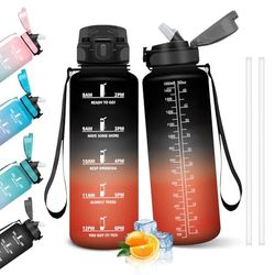 HoneyHolly 1,5 l motiverende waterfles met rietje, lekvrij, waterfles voor school, sportschool, camping, fietsen, yoga
