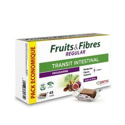 Ortis - Fruits & Fibres Regular Pack Economique 45 Cubes - Complément Alimentaire pour Favoriser le Transit Intestinal - Paresse Intestinale Régulière - 100% Naturel à base de Rhubarbe