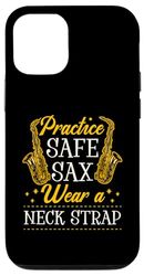 Carcasa para iPhone 12/12 Pro Practica un saxofón seguro con una correa para el cuello