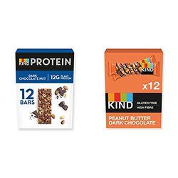 KIND® High Protein Bars, Healthy Gluten Free & Low Calorie Snacks, Double Dark Chocolate, 12 Bars & Bars, Healthy Gluten Free & Low Calorie Snack Bars, Peanut Butter Dark Chocolate, 12 Bars