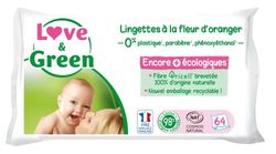 Love & Green Lingettes Bébé Hypoallergéniques 0% - Parfum Fleur d'Oranger x64