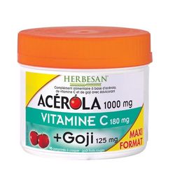 HERBESAN®-ACEROLA 1000 + GOJI-Haute concentration en Vitamine C-Réduction de la fatigue- Acérola naturelle - 90 comprimés à croquer