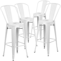 Flash Furniture Lily Conjunto de 4 bancos de metal branco para interiores e exteriores de 30 polegadas de altura com encosto removível