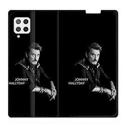 Beschermhoesje voor Samsung Galaxy A12, leer, motief: Johnny Hallyday, zwart