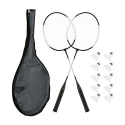 Relaxdays Set da Badminton con Borsa, 2 Racchette, 10 Palline, Gioco per Bambini e Adulti, Passatempo, Nero Bianco, Ferro, 66 x 20 x 2,5 cm