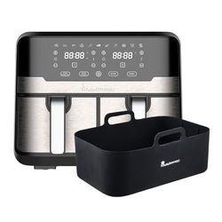 MasterPRO Rocket Duo 900 - Freidora Sin Aceite Doble - Color Negro - Capacidad de 9L y 2400W - Pantalla LED Táctil y Cesta Antiadherente + Bandeja De Horno Rectangular Silicona de 12cm